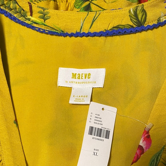 Anthropologie Maeve Yellow Floral Wrap Mini Dress with Green & Blue Accents - Picture 7 of 7